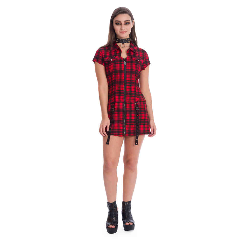 Banned - TARTAN NIGHT ZIP Kurzes Kleid - Rot
